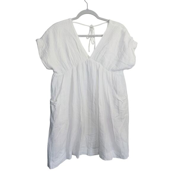 Day + Moon White Linen Gauze V-Neck Tunic Mini Dress Small Bridal Bachelorette - Picture 2 of 8